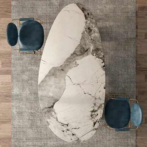 Table à Manger Ovale de Luxe en Céramique – Piètement en Acier Moderne (180 x 90 cm)