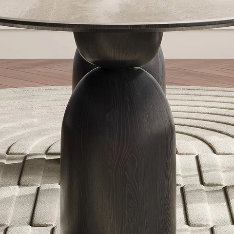 Table à Manger Ovale “LYSIA” – Design Luxe en Pierre Frittée & Bois (130 cm)