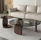 DUO – Table Basse Coffee en Verre Sécurisé et Bois Plaqué Noyer