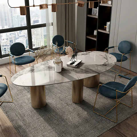 Table à Manger Ovale de Luxe en Céramique – Piètement en Acier Moderne (180 x 90 cm)