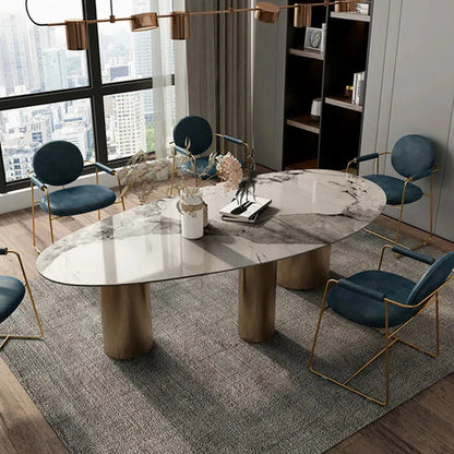 Table à Manger Ovale de Luxe en Céramique – Piètement en Acier Moderne (180 x 90 cm)
