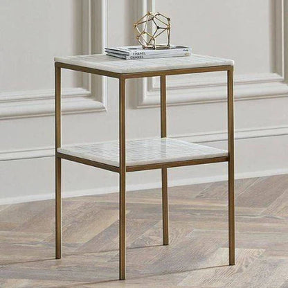 Table d’Appoint 2 Étages – Plateau en Marbre Blanc & Design Élégant