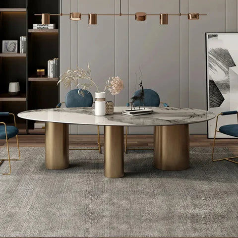 Table à Manger Ovale de Luxe en Céramique – Piètement en Acier Moderne (180 x 90 cm)