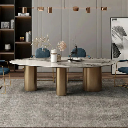 Table à Manger Ovale de Luxe en Céramique – Piètement en Acier Moderne (180 x 90 cm)