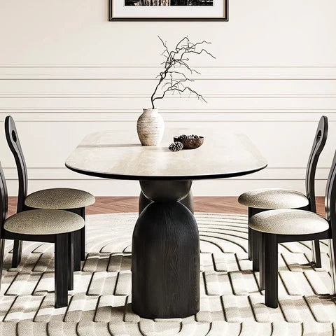 Table à Manger Ovale “LYSIA” – Design Luxe en Pierre Frittée & Bois (130 cm)