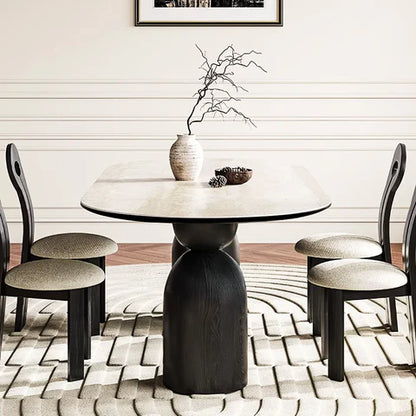 Table à Manger Ovale “LYSIA” – Design Luxe en Pierre Frittée & Bois (130 cm)