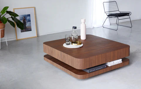 Table Basse - ARVENA en Latte Massif Plaqué Noyer