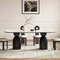 Table à Manger Ovale “LYSIA” – Design Luxe en Pierre Frittée & Bois (130 cm)