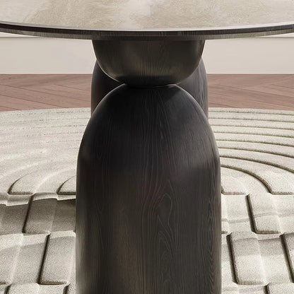 Table à Manger Ovale “LYSIA” – Design Luxe en Pierre Frittée & Bois (130 cm)